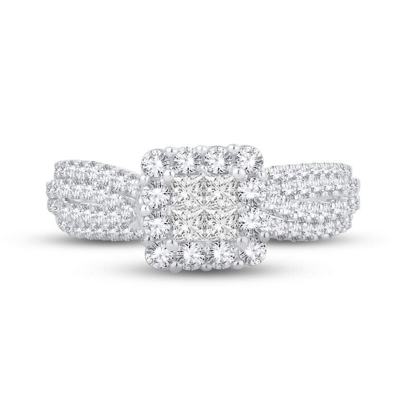 Multi-Diamond Engagement Ring 1 ct tw Princess & Round White Gold Plated