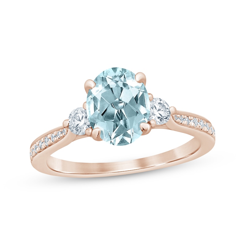 Aquamarine & Diamond Oval Engagement Ring 1/3 ct tw Round-cut Rose Gold Plated