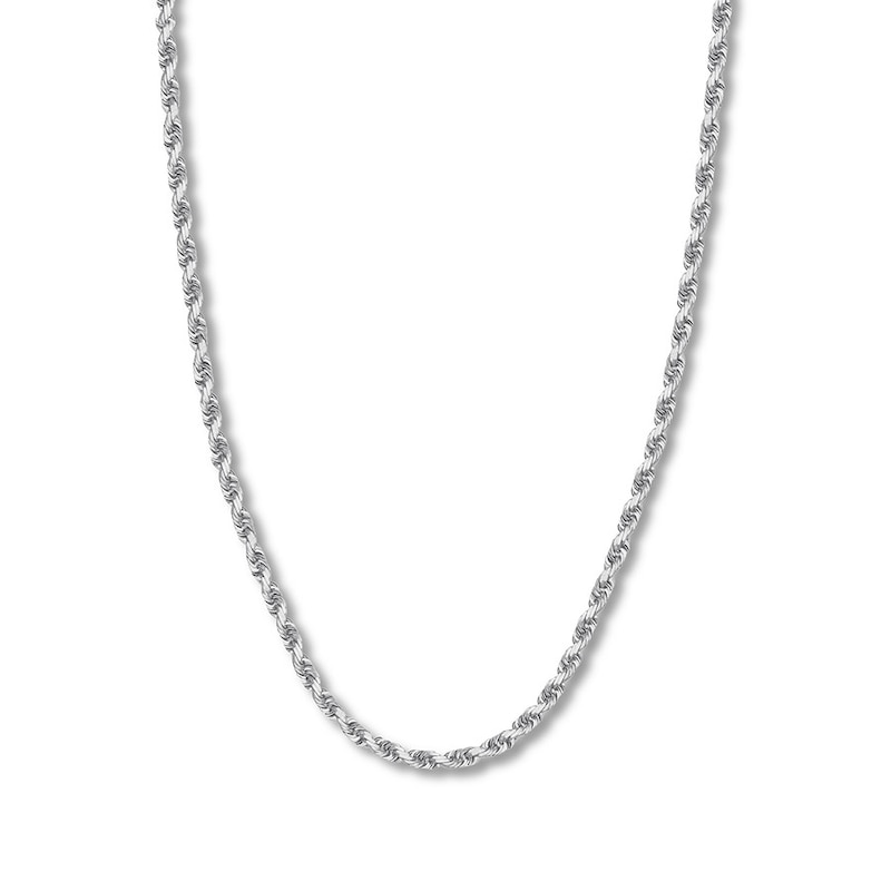22" Textured Solid Rope Chain White Gold Plated