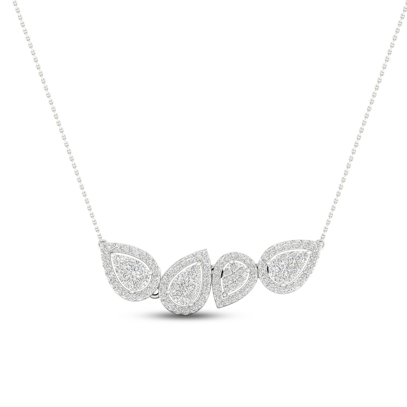 Diamond Alternating Teardrop Necklace 1/2 ct tw Round-cut White Gold Plated 18"