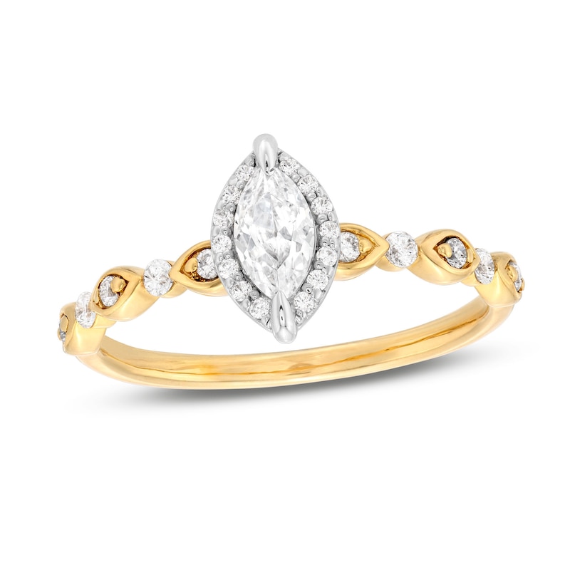 Diamond Halo Engagement Ring 1/2 ct tw Marquise & Round-cut Two-Tone Gold Plated