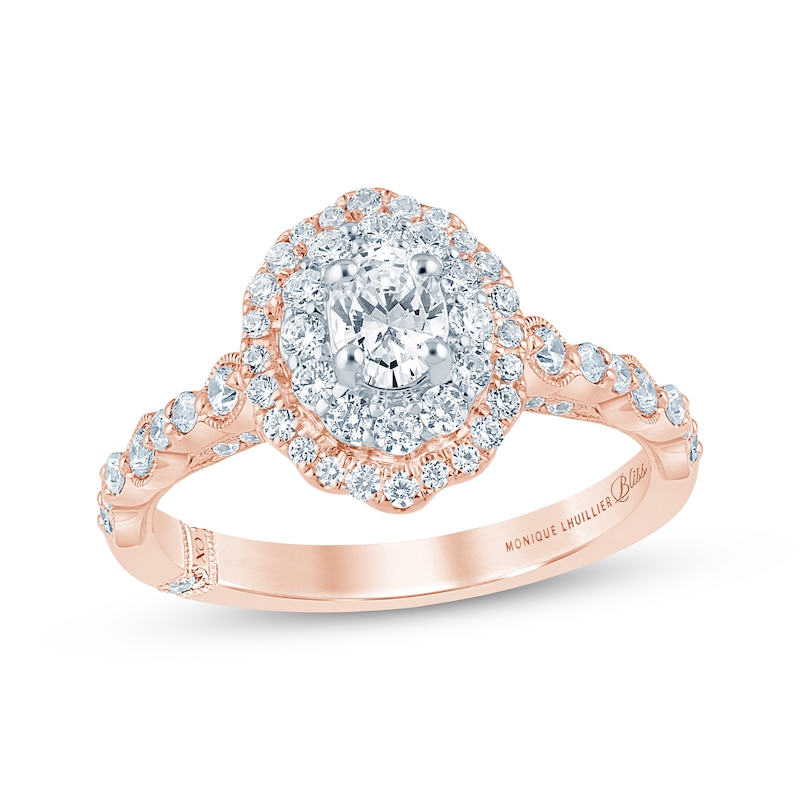 Monique Lhuillier Bliss Oval-Cut Diamond Scallop Frame Engagement Ring 3/4 ct tw Two-Tone Gold Plated