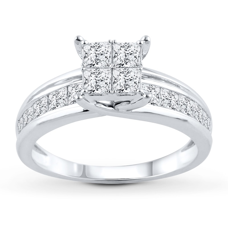 Diamond Engagement Ring 1-1/2 ct tw Princess & Round-cut White Gold Plated