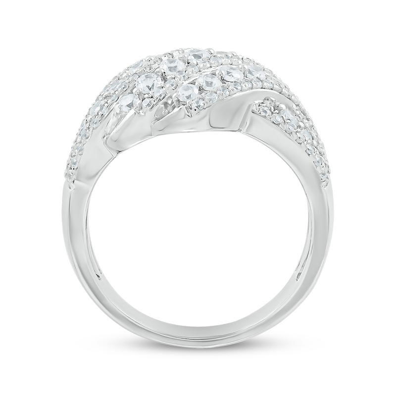 Diamond Multi-Row Diagonal Crossover Ring 1 ct tw White Gold Plated