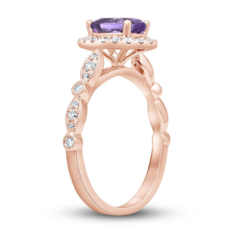 Oval Amethyst Engagement Ring 1/3 ct tw Diamonds Rose Gold Plated