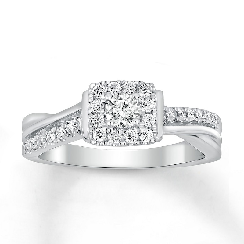 Diamond Engagement Ring 1/2 ct tw Round-cut White Gold Plated