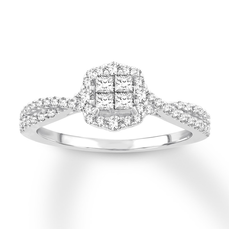 Diamond Engagement Ring 1/2 ct tw Princess & Round-cut White Gold Plated