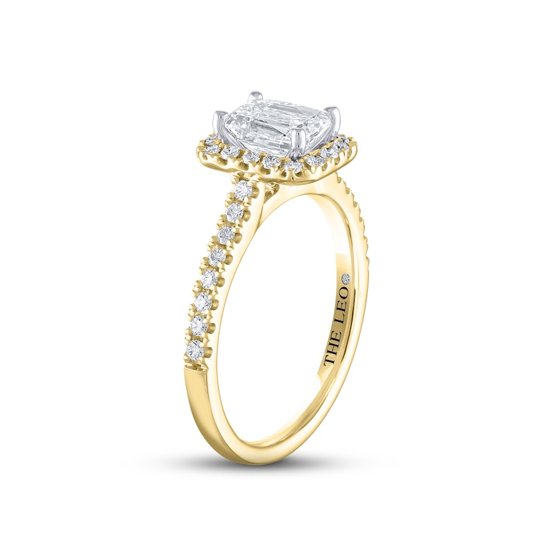 THE LEO Diamond Engagement Ring 1-1/4 ct tw Emerald & Round-cut Two-Tone Gold Plated