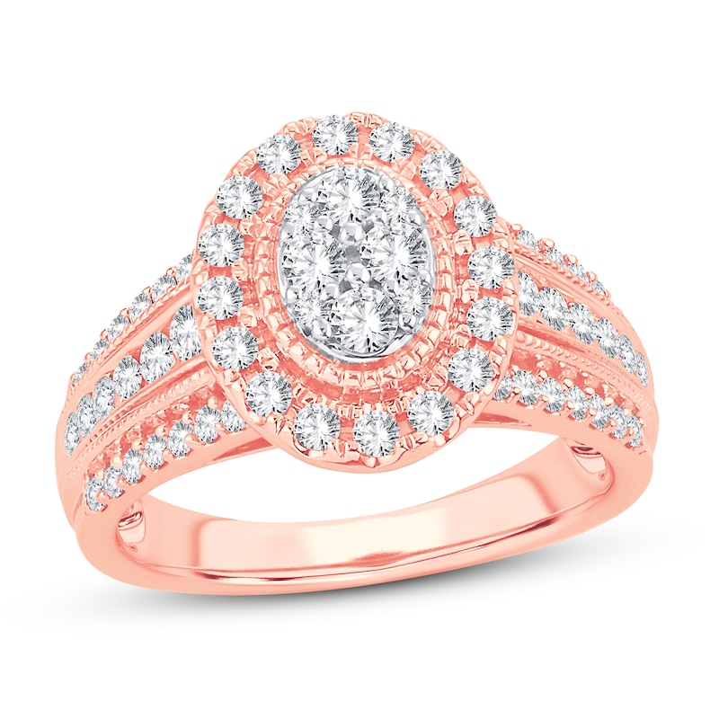 Multi-Stone Diamond Engagement Ring 1 ct tw Round-cut Rose Gold Plated