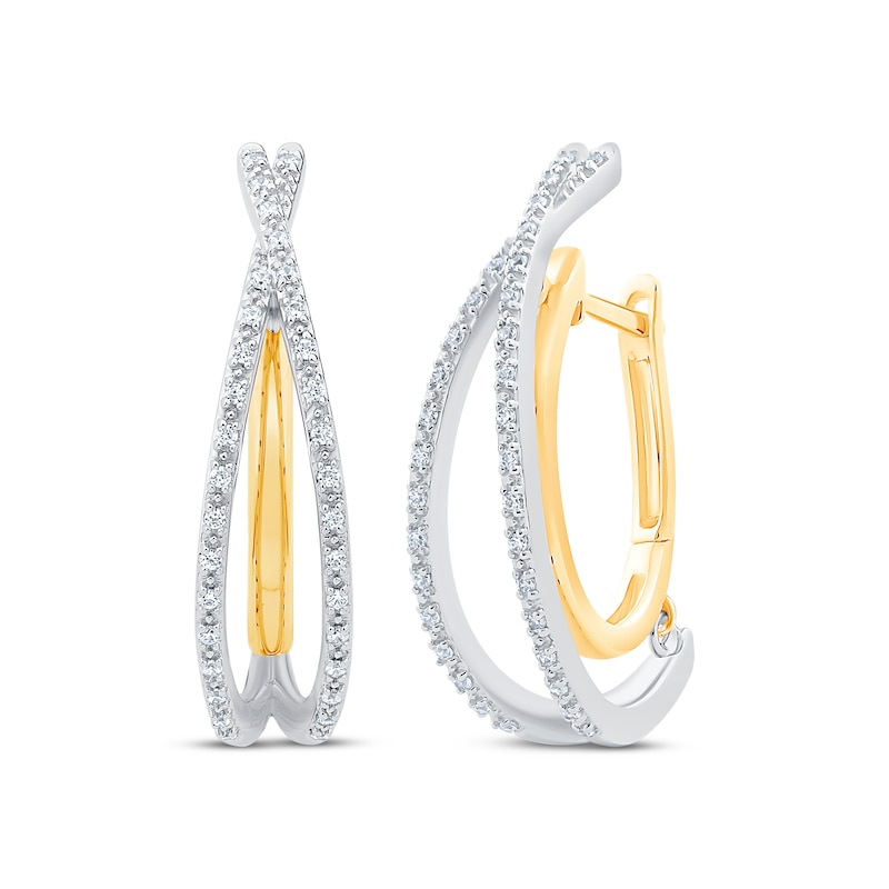 Unstoppable Love Diamond Crossover Double Hoop Earrings 1/4 ct tw Two-Tone Gold Plated