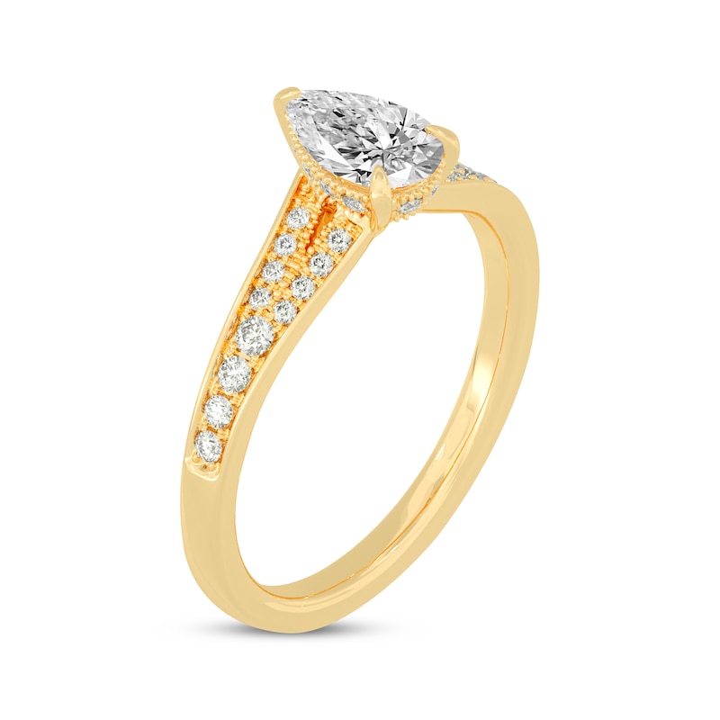 Pear-Shaped & Round-Cut Split-Shank Engagement Ring 3/4 ct tw Yellow Gold Plated