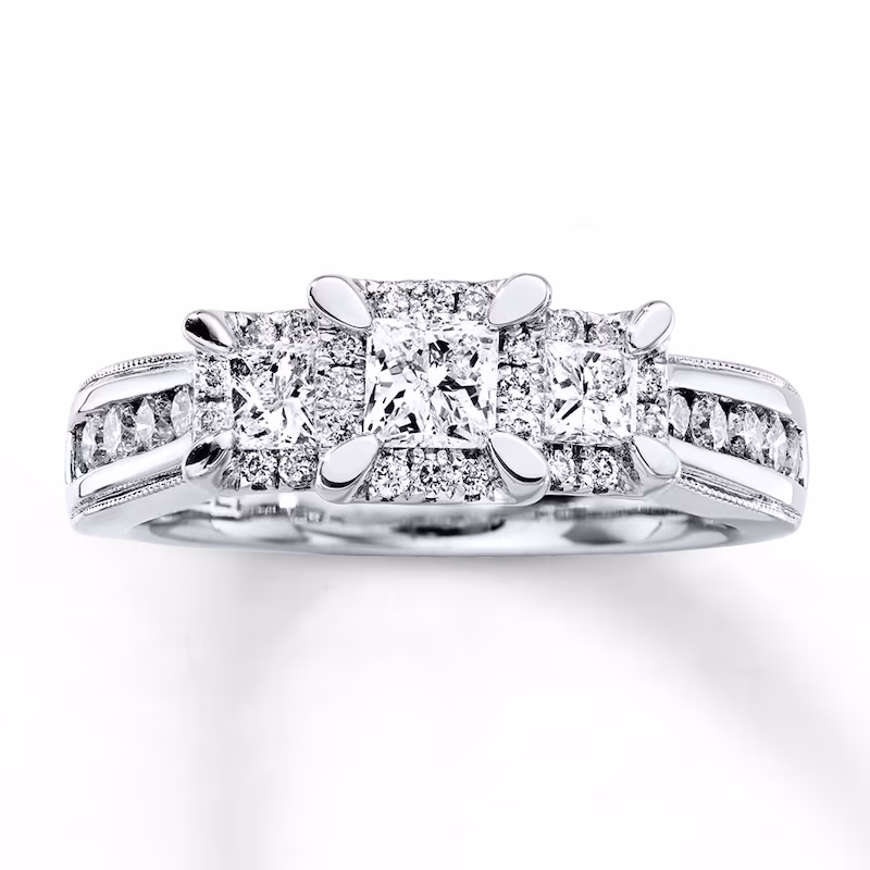 Three-Stone Engagement Ring 1 ct tw Diamonds Princess-cut 14K White Gold
