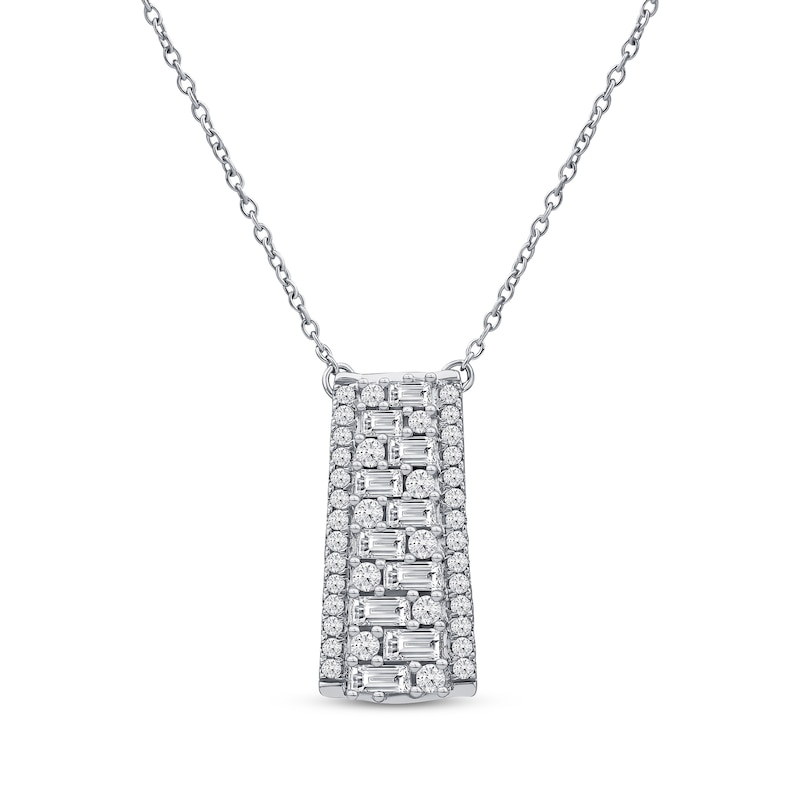 Lab-Created Diamonds by Baguette & Round-Cut Ladder Necklace 5/8 ct tw White Gold Plated 18"