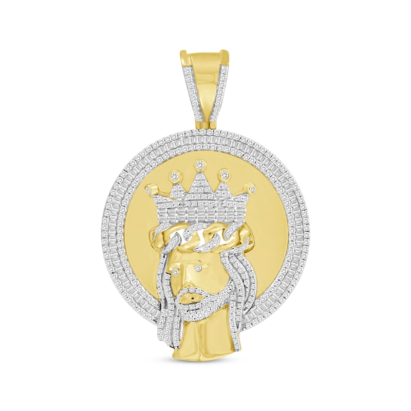 Men's Baguette & Round-Cut Diamond Jesus Medallion Charm 1-1/4 ct tw Yellow Gold Plated