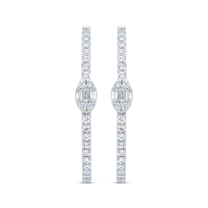 Unstoppable Love Baguette & Round-Cut Diamond Double Hoop Earrings 1/2 ct tw White Gold Plated