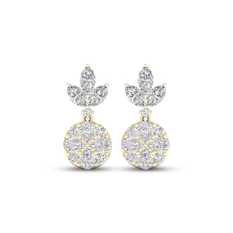 Diamond Dangle Earrings 2 ct tw Marquise, Pear & Round-cut Yellow Gold Plated
