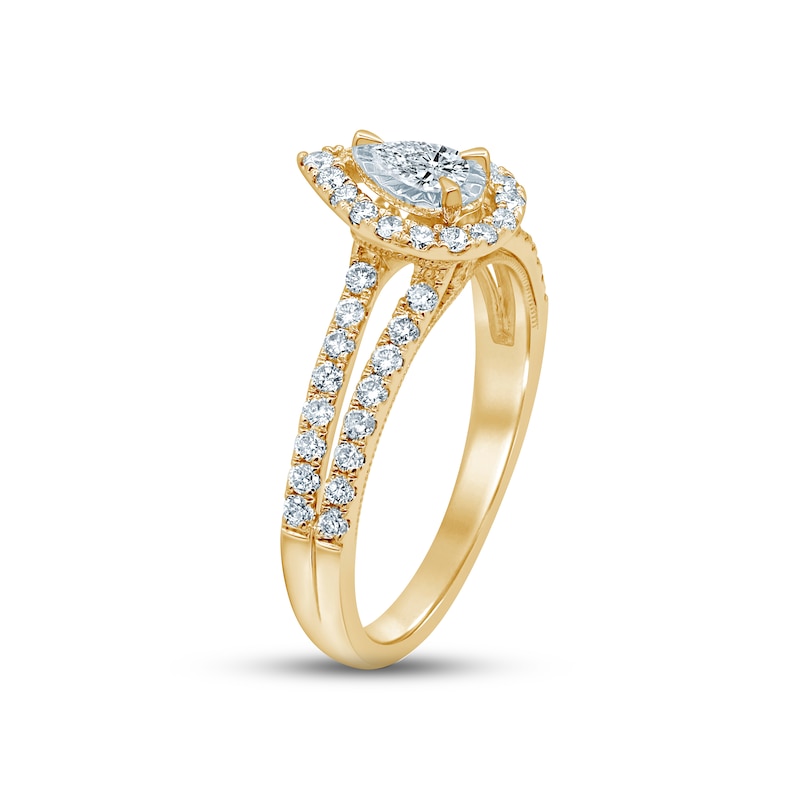 Diamond Engagement Ring 5/8 ct tw Pear & Round-cut Yellow Gold Plated