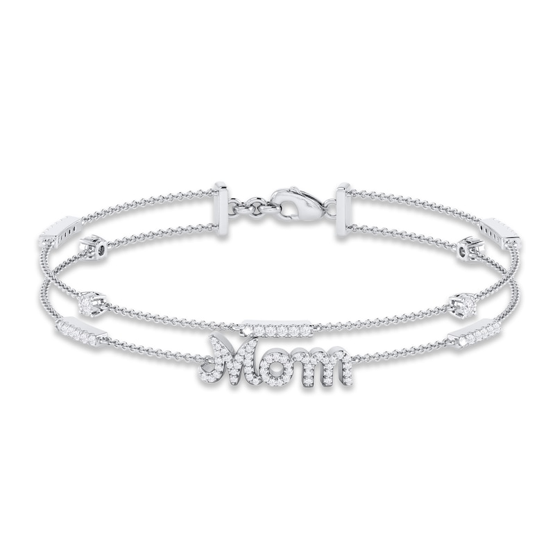 Diamond "Mom" Double-Strand Bracelet 1/3 ct tw Round-cut White Gold Plated 7"