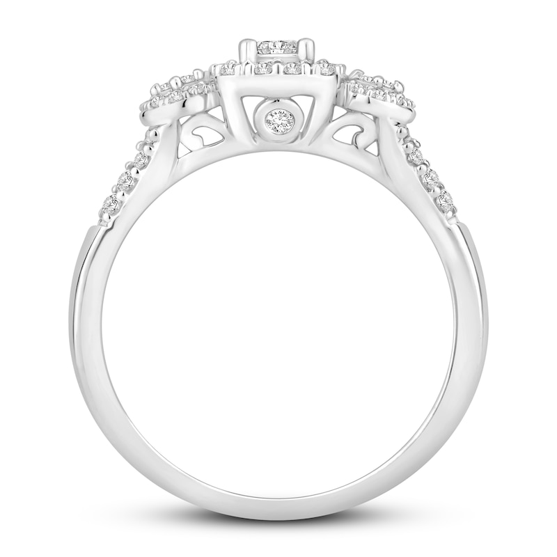 Diamond Engagement Ring 3/8 ct tw Princess & Round White Gold Plated