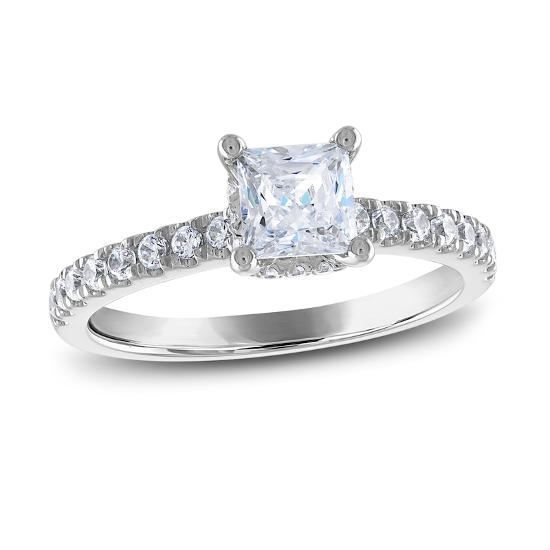 Diamond Engagement Ring 1-1/3 ct tw Princess & Round White Gold Plated