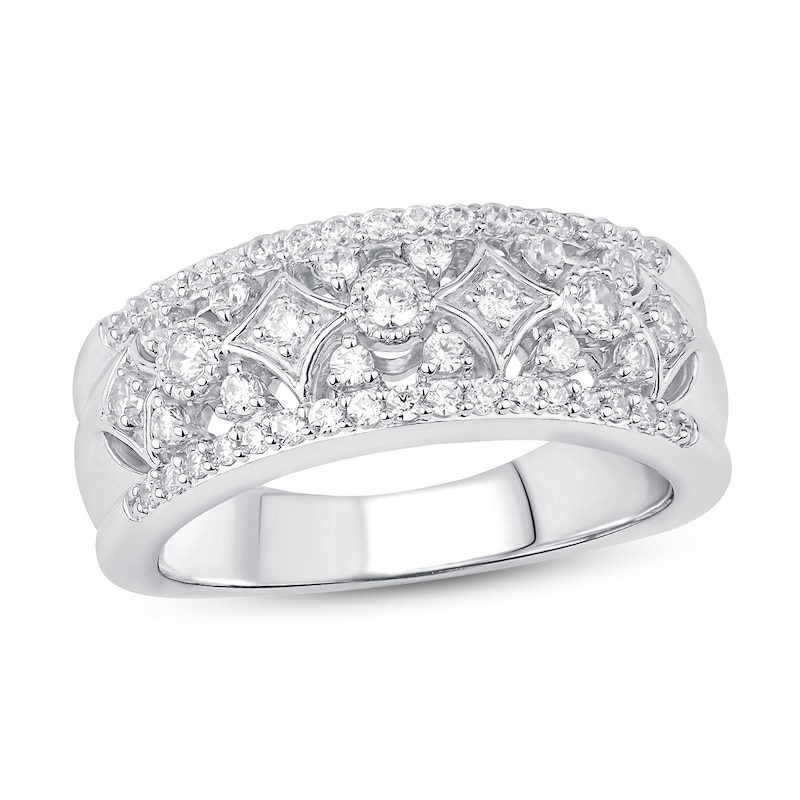 Diamond Anniversary Ring 1/2 ct tw White Gold Plated