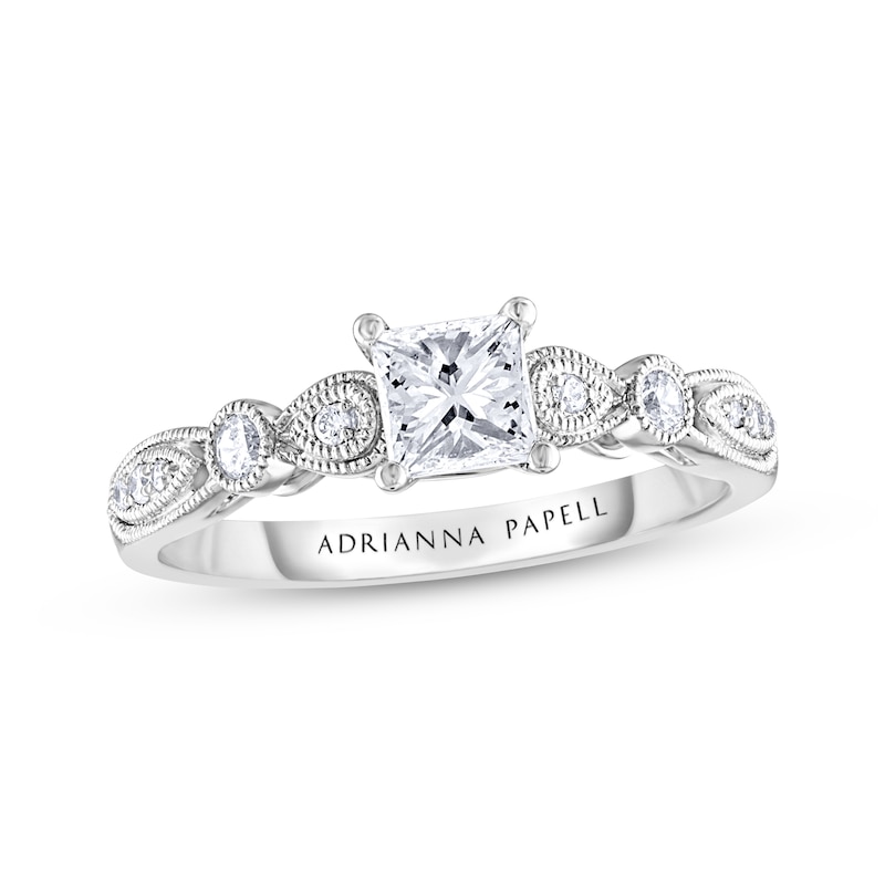 Adrianna Papell Diamond Engagement Ring 1/2 ct tw Princess & Round-cut White Gold Plated