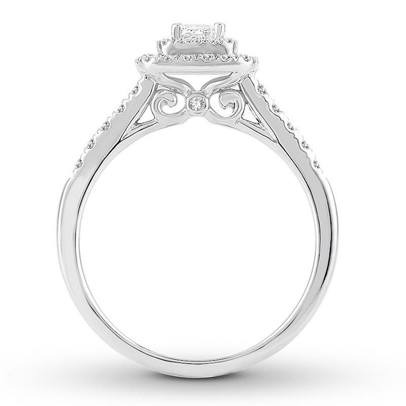 Diamond Engagement Ring 1/2 ct tw Princess & Round-cut White Gold Plated