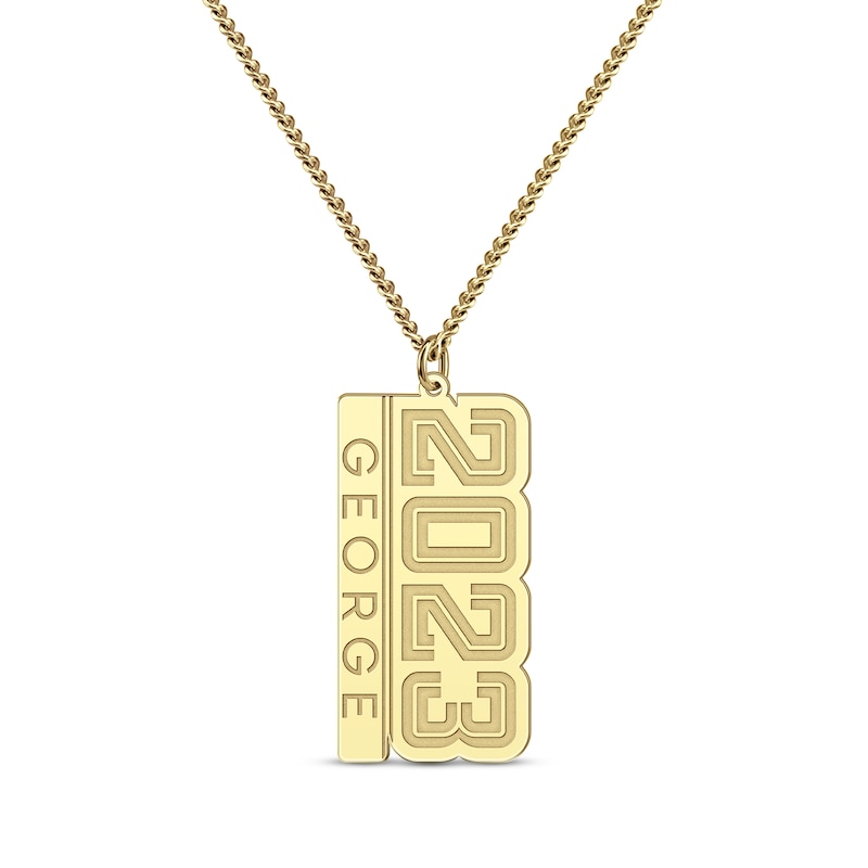 Men's Year Name Necklace Yellow Gold Plated 22"