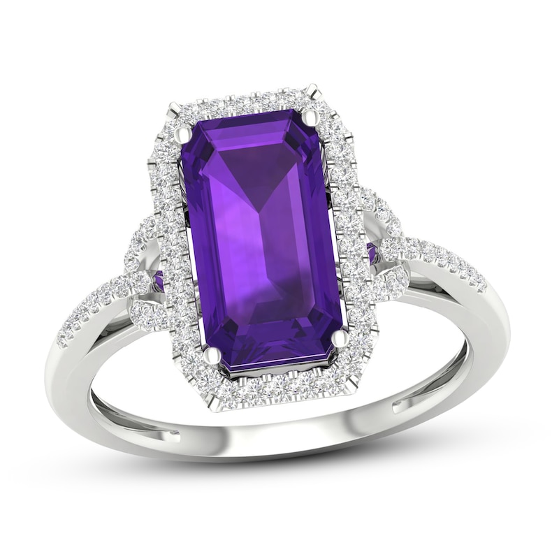 Amethyst & Diamond Ring 1/5 ct tw White Gold Plated
