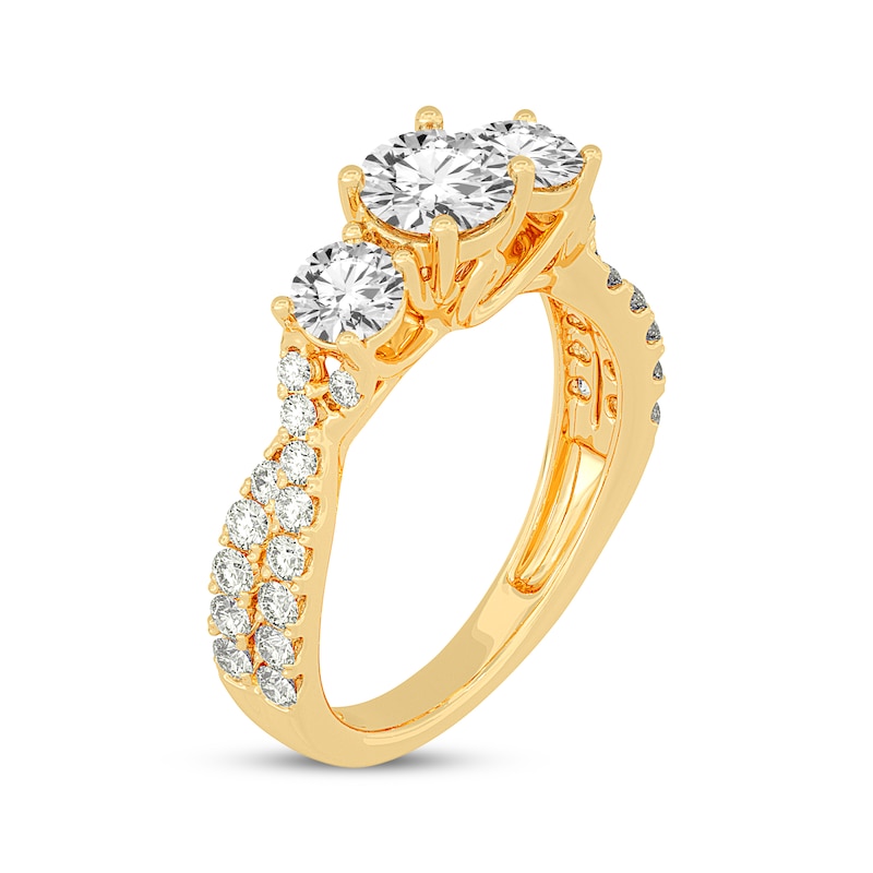 Round-Cut Three-Stone Diamond Engagement Ring 2 ct tw Yellow Gold Plated