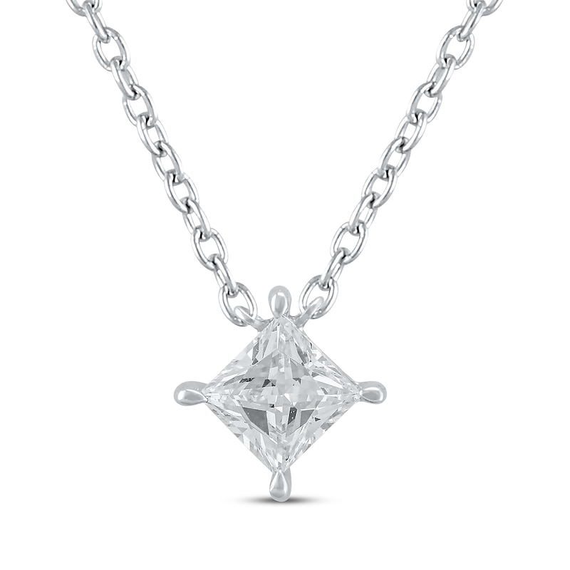 Lab-Created Diamonds by Princess-Cut Solitaire Necklace 1/2 ct tw White Gold Plated 19"