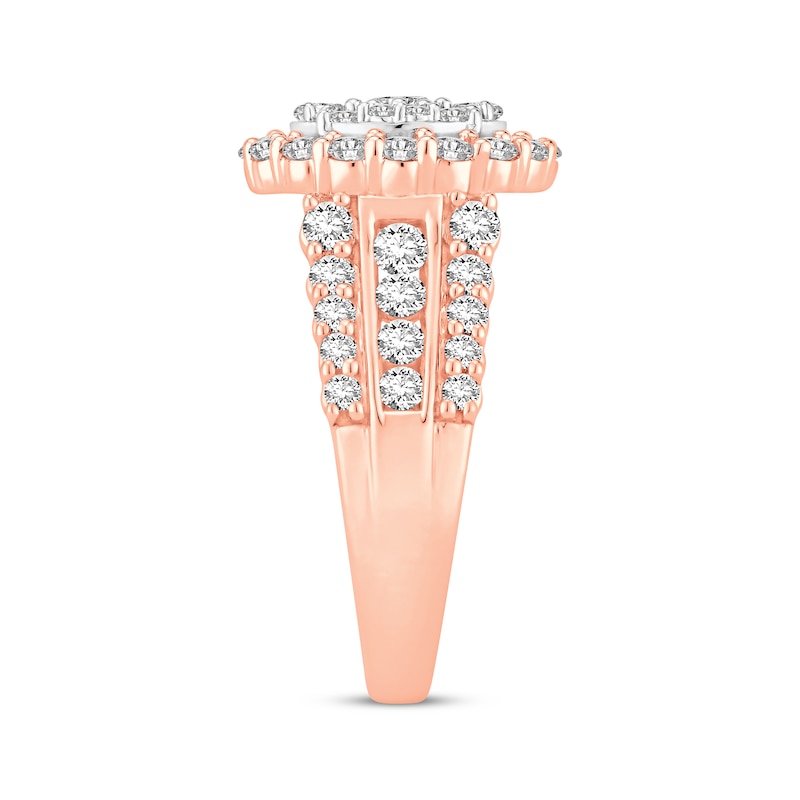 Round-Cut Multi-Diamond Center Oval Frame Engagement Ring 2 ct tw Two-Tone Gold Plated