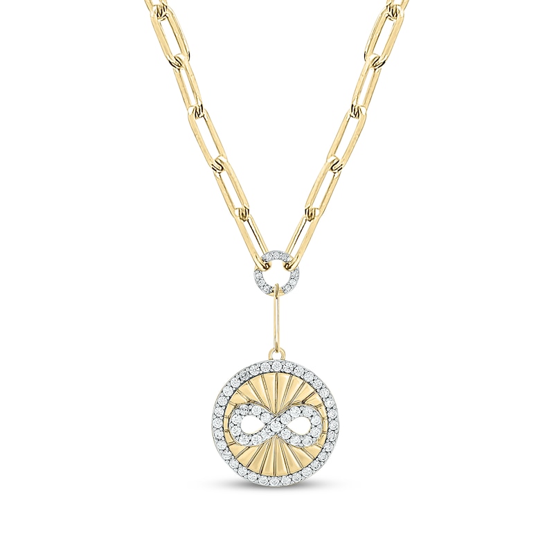 Round-Cut Diamond Infinity Disc Paperclip Chain Y-Drop Necklace 3/4 ct tw Yellow Gold Plated 18”