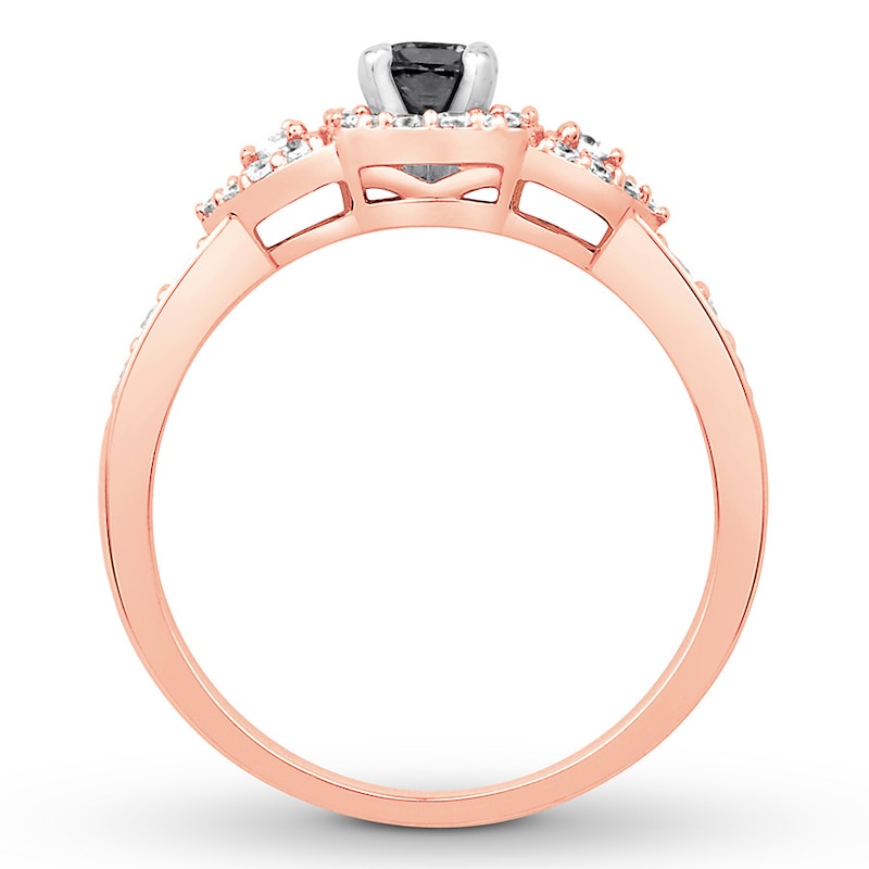Black & White Round Diamond Engagement Ring 1/2 Carat tw Rose Gold Plated