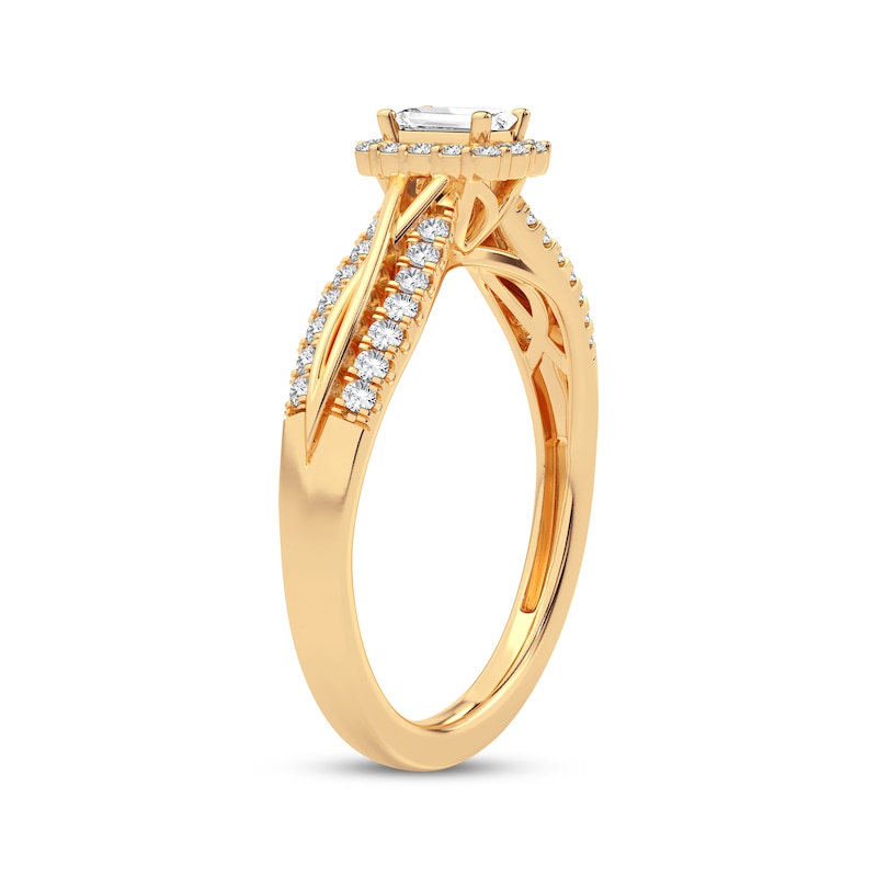 Emerald-Cut & Round-Cut Diamond Engagement Ring 3/8 ct tw Yellow Gold Plated