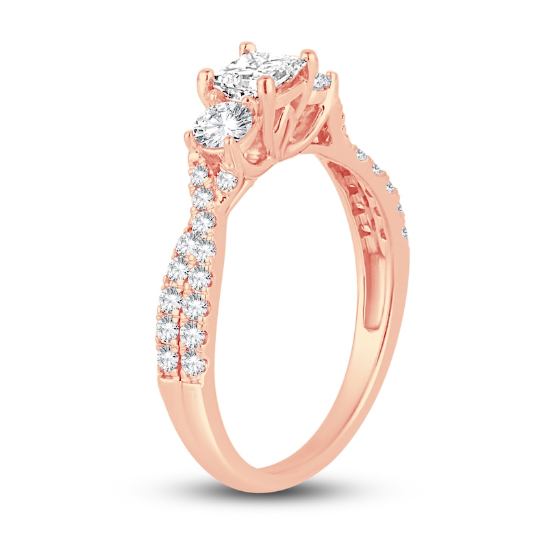 Three-Stone Diamond Engagement Ring 1 ct tw Princess/Round-Cut Rose Gold Plated