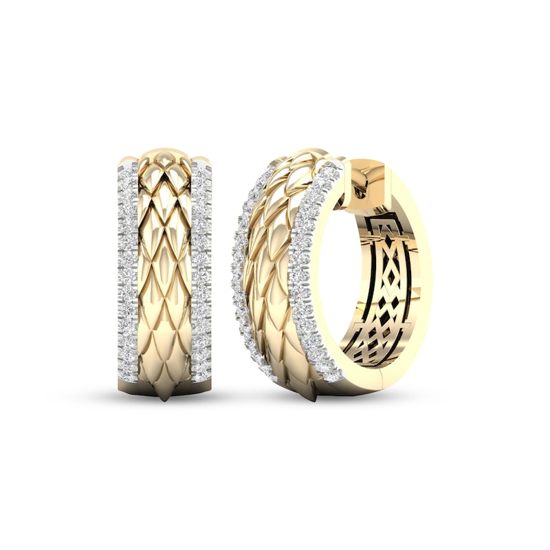 Diamond Edge Quilted Hoop Earrings 1/4 ct tw Round-cut Yellow Gold Plated