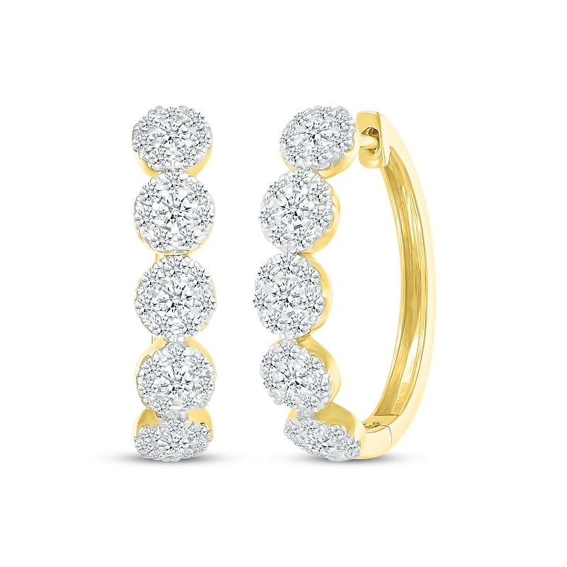 Diamond Halos Hoop Earrings 1 ct tw Yellow Gold Plated