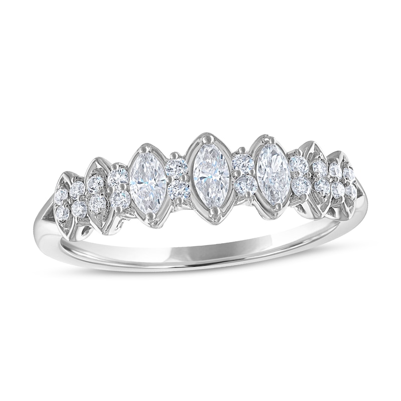 Diamond Anniversary Ring 3/8 ct tw Round/Marquise White Gold Plated