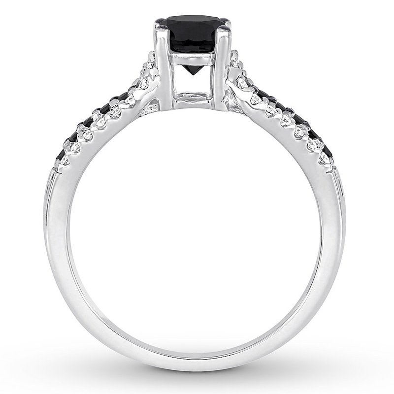 Black & White Diamond Engagement Ring 7/8 ct tw Round-cut White Gold Plated