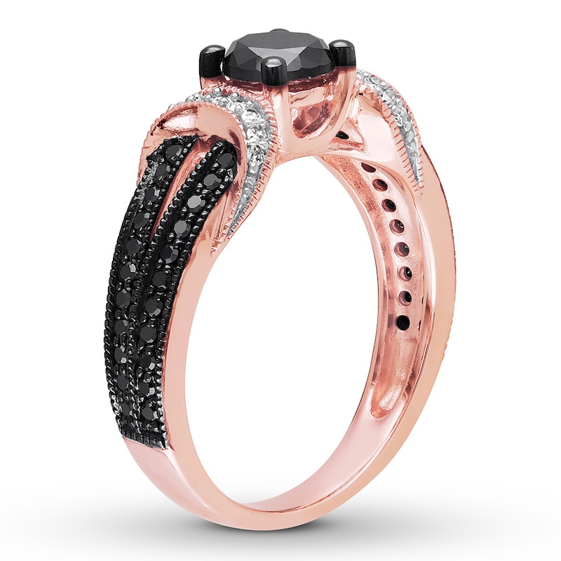 Black & White Diamond Engagement Ring 1 ct tw Rose Gold Plated