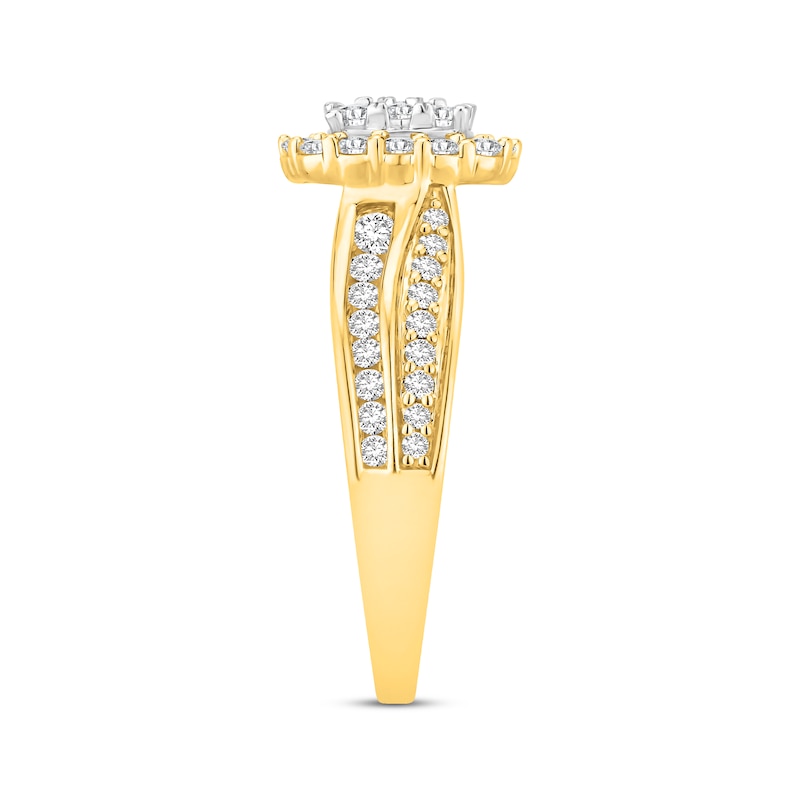 Multi-Diamond Center Engagement Ring 1 ct tw Round-cut Two-Tone Gold Plated