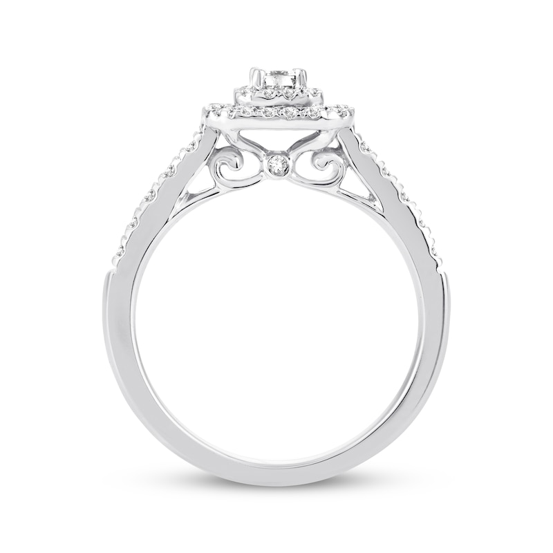 Diamond Engagement Ring 1/2 ct tw Emerald & Round-cut White Gold Plated