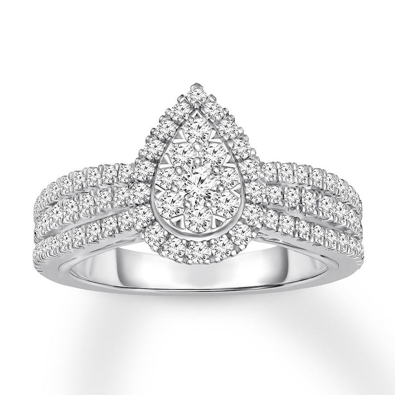 Diamond Engagement Ring 3/4 ct tw Round-cut White Gold Plated