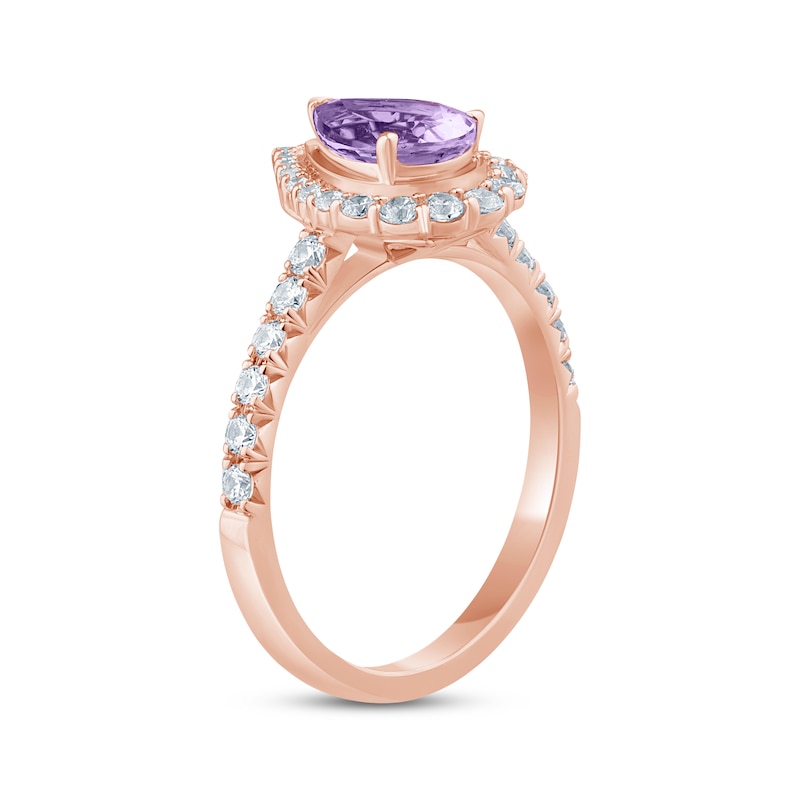 Amethyst & Diamond Engagement Ring 1/2 ct tw Pear & Round-cut Rose Gold Plated