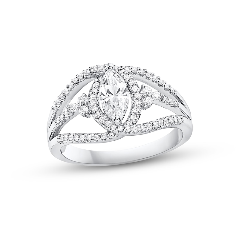 Lab-Created Diamonds by Marquise-Cut Ring 3/4 ct tw White Gold Plated