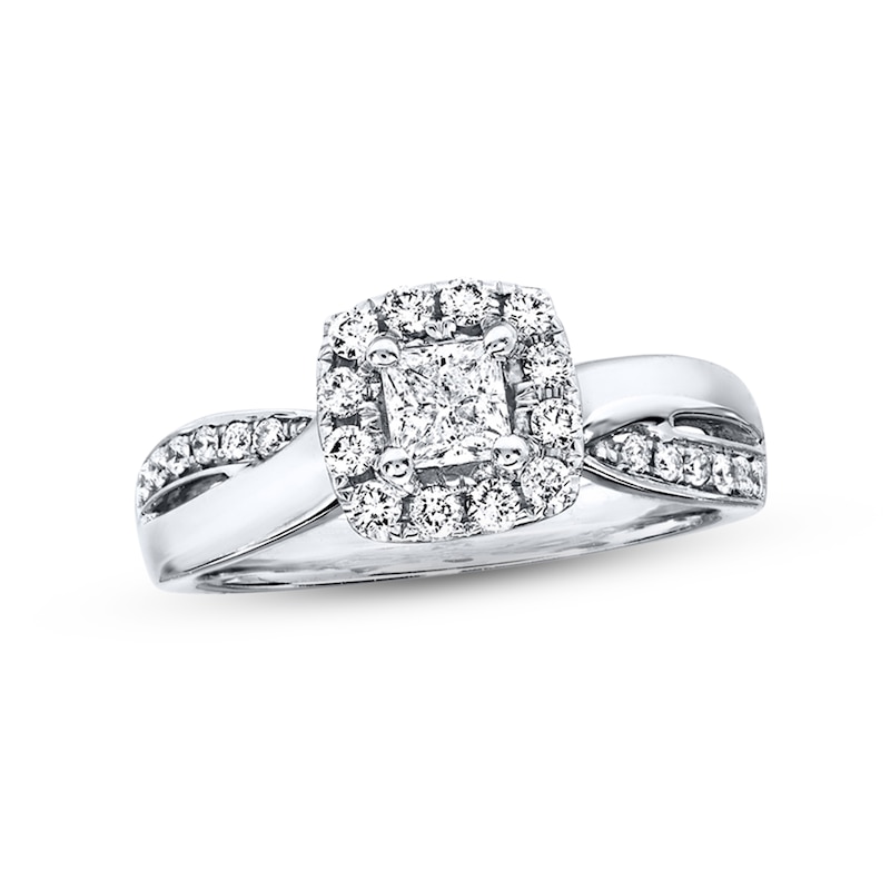 Diamond Engagement Ring 5/8 ct tw Princess & Round-cut White Gold Plated