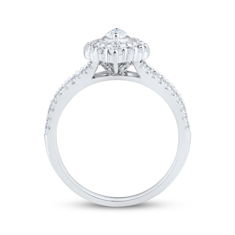Marquise & Round-Cut Diamond Engagement Ring 3/4 ct tw White Gold Plated