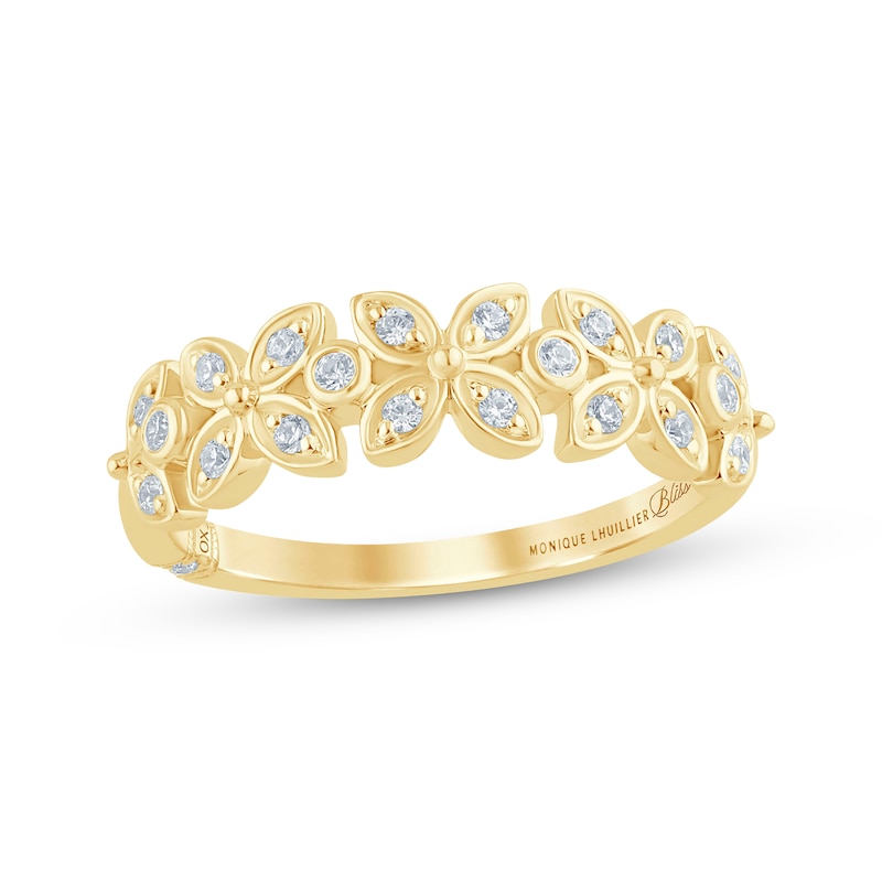 Monique Lhuillier Bliss Diamond Flowers Anniversary Band 1/6 ct tw Yellow Gold Plated