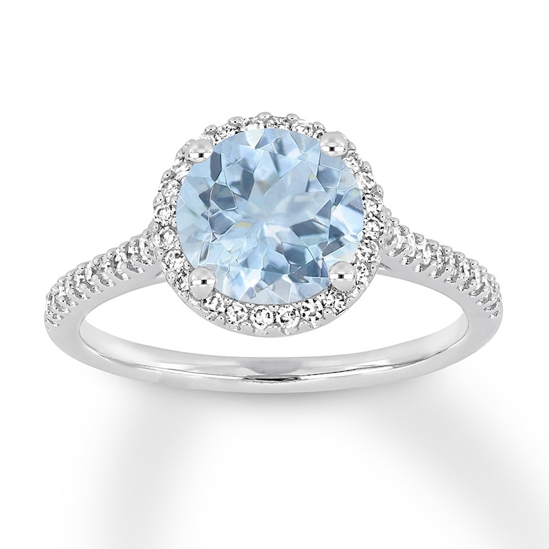 Aquamarine Engagement Ring 1/4 ct tw Diamonds White Gold Plated